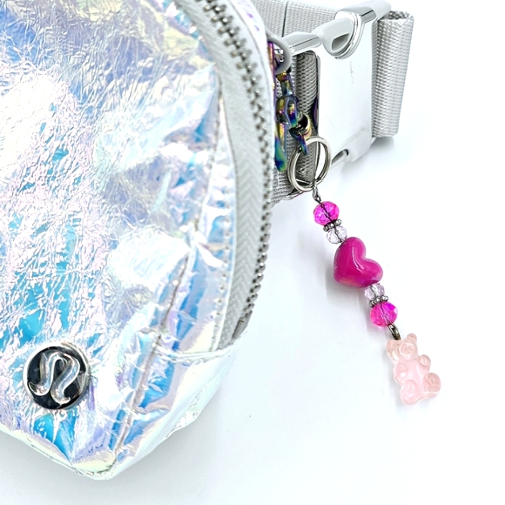 Hamdmade Pink Heart and Gummy Bear Keychain Bag Charm